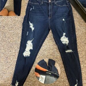 Fashion Nova Dark Blue Distressed Skinny Jeans